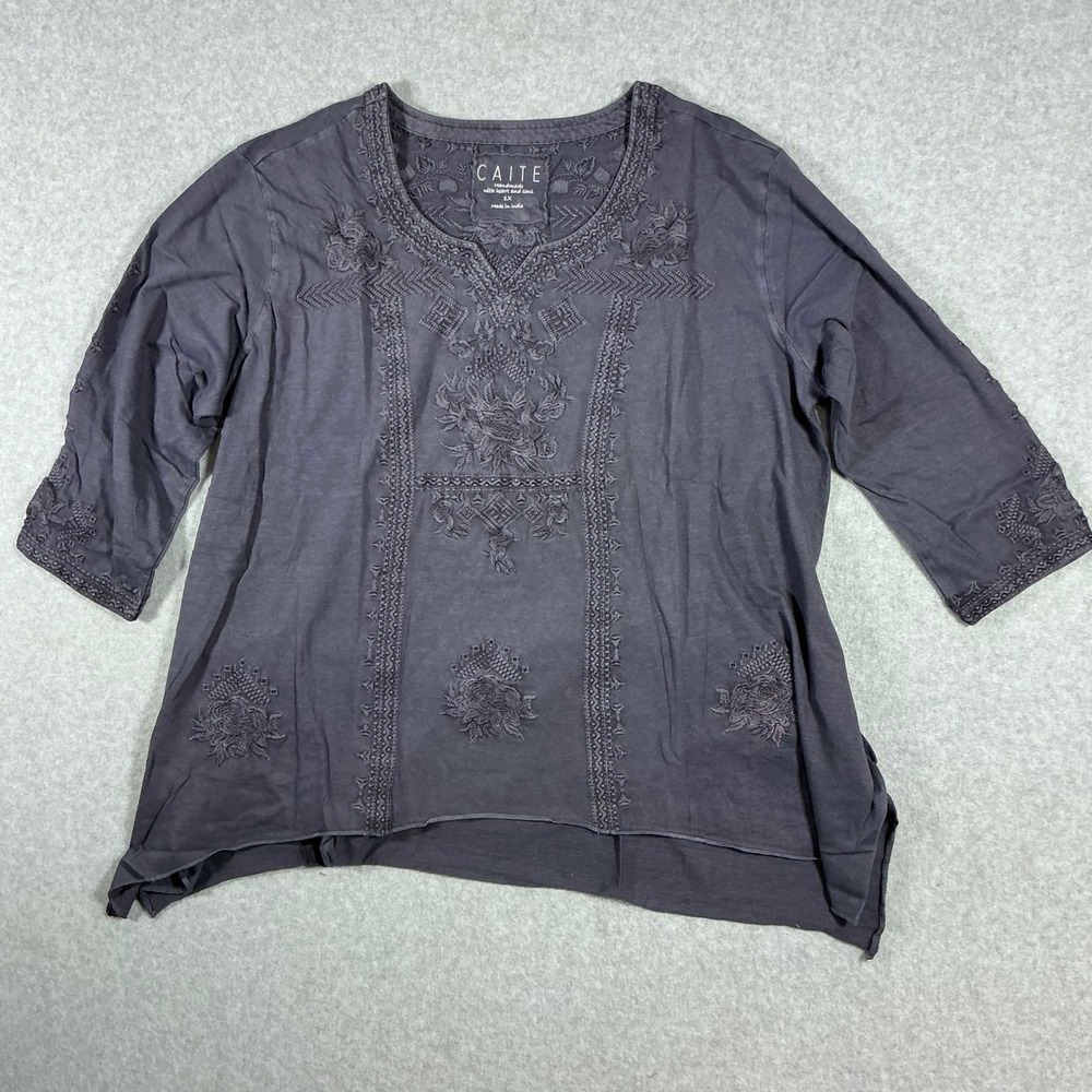 Caite Misha Embroidered Tunic Graphite Grey 1X Boho NWT